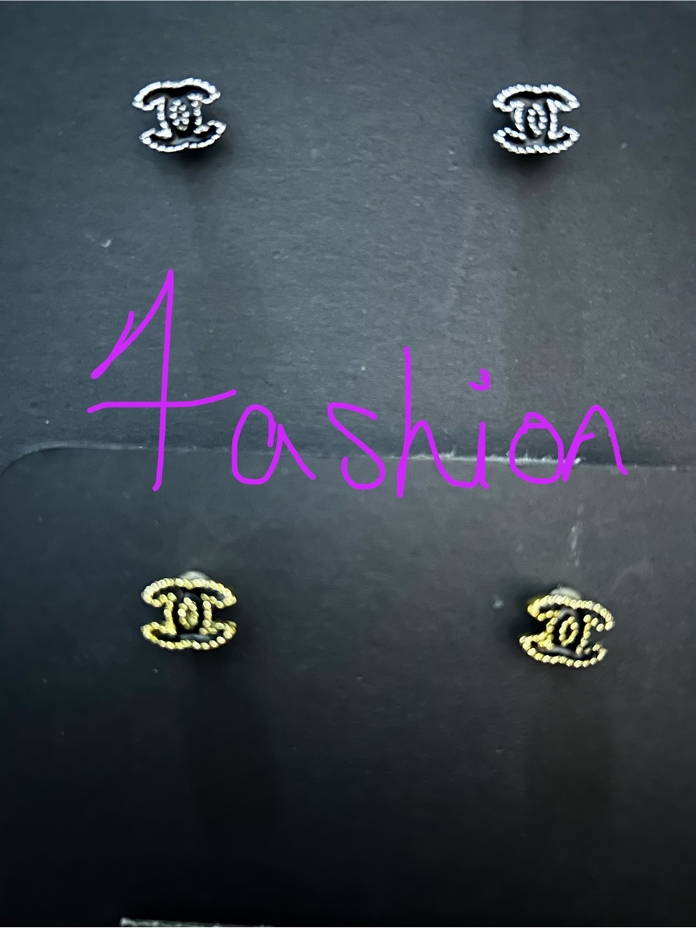 Fashion Double CC Stud Earrings in Silver and Gold Tones black inlay- YOU PICK!